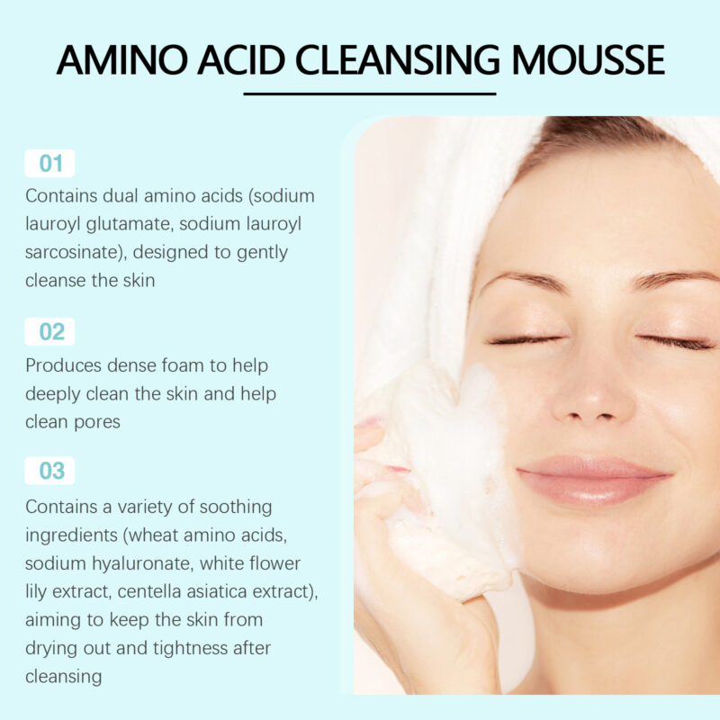 Amino Acid Cleanser Mousse - Gentle Hydrating Moisturizing Face Wash - Image 3
