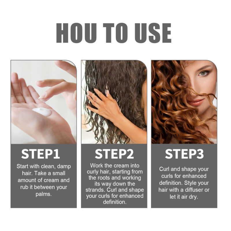 Curly Hair Styling Cream - Moisturizing, Fluffy Curls with Frizz Control & Shine - Image 6